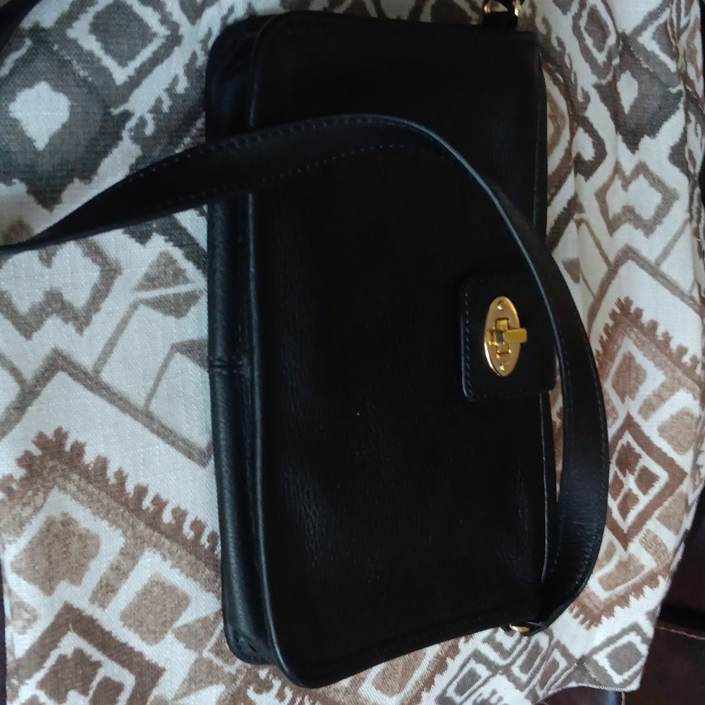 Talbots Black Leather Clutch with Gold Accent